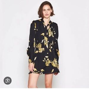 Joie Gyan Black and Yellow Floral Silk Dress